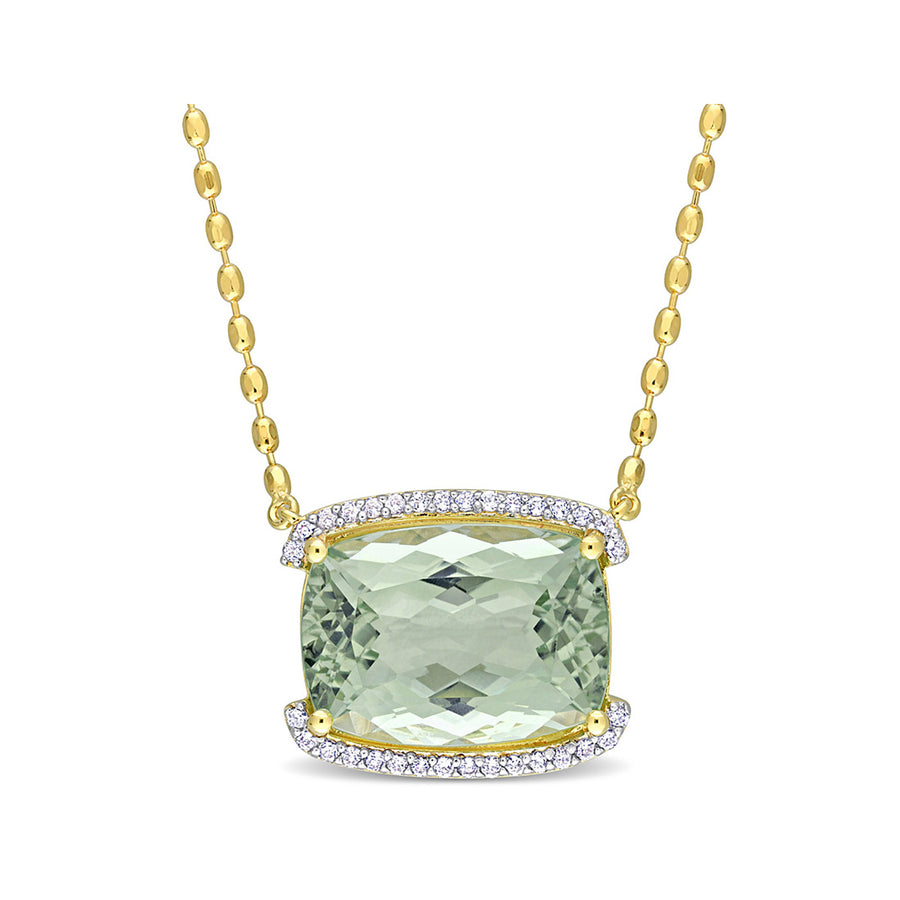 16.60 Carat (ctw) Green Quartz Pendant Necklace in Yellow Plated Sterling Silver with Chain Image 1