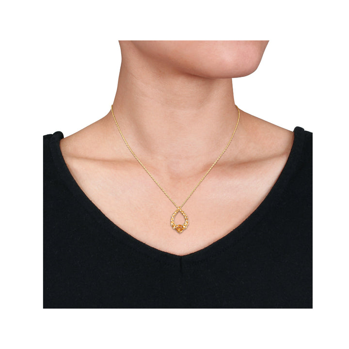 1.96 Carat (ctw) Madeira Citrine Drop Pendant Necklace in Yellow Plated Sterling Silver with Chain Image 3