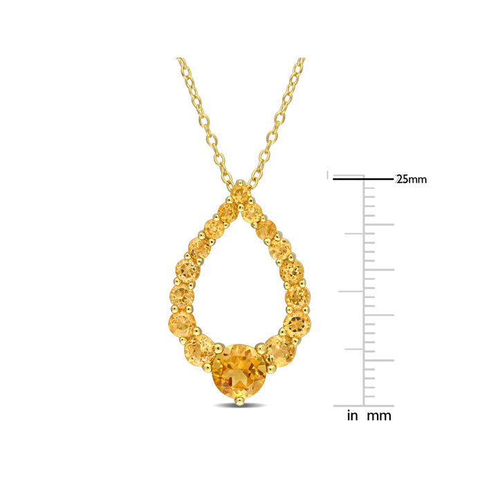 1.96 Carat (ctw) Madeira Citrine Drop Pendant Necklace in Yellow Plated Sterling Silver with Chain Image 4