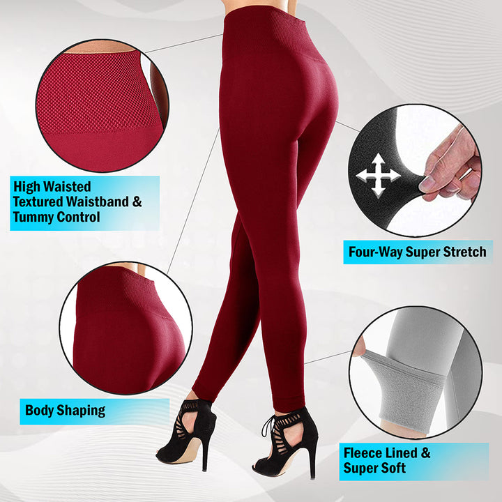 Multi-Pack: Womens Ultra-Soft Smooth High Waisted Fleece Lined Winter Warm Cozy Leggings Image 7