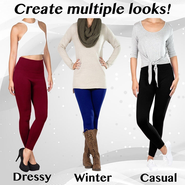 Multi-Pack: Womens Ultra-Soft Smooth High Waisted Fleece Lined Winter Warm Cozy Leggings Image 8