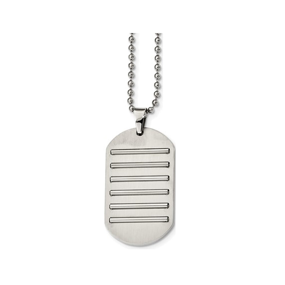 Mens Stainless Steel Brushed Dog Tag Pendant Necklace with Chain Image 1