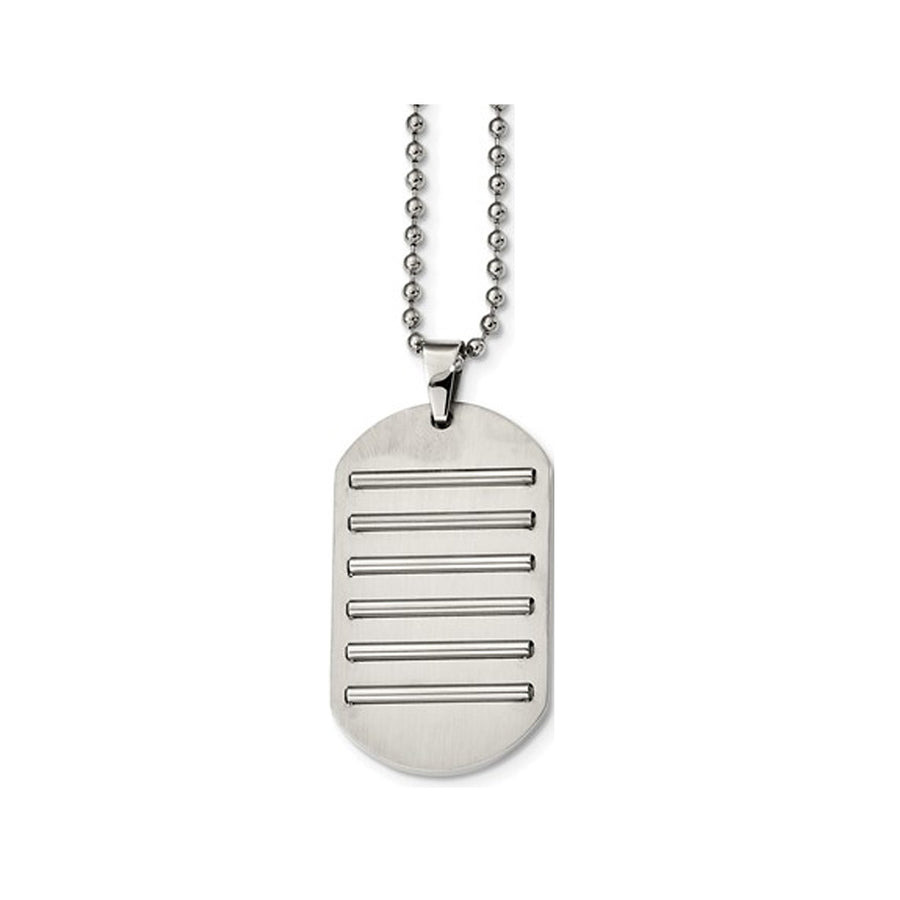 Mens Stainless Steel Brushed Dog Tag Pendant Necklace with Chain Image 1