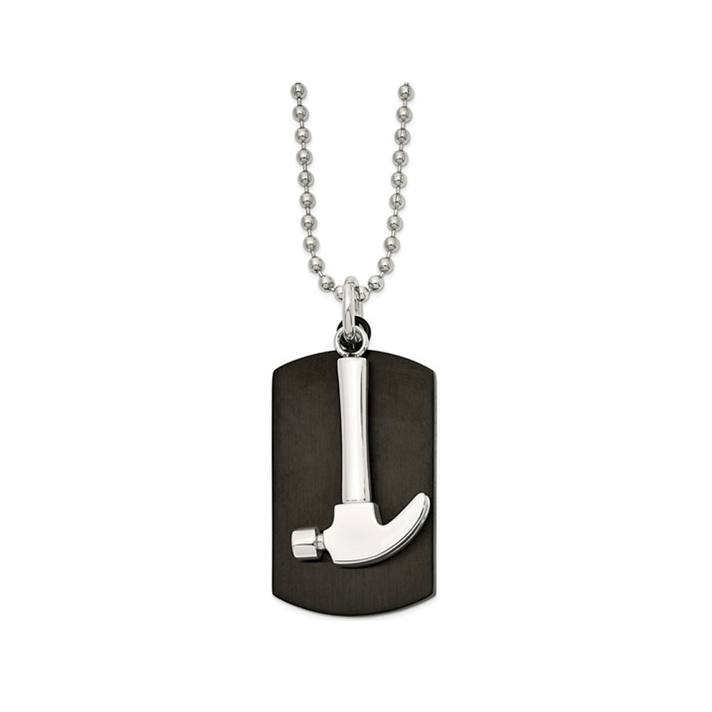 Mens Stainless Steel Hammer Dog Tag Pendant Necklace with Chain (24 Inches) Image 1