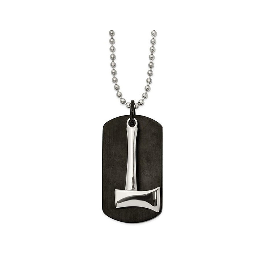 Mens Stainless Steel Axe Dog Tag Pendant Necklace with Chain (24 Inches) Image 1