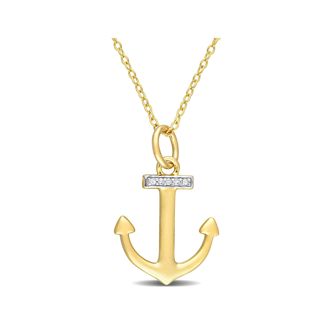 Anchor Charm Pendant Necklace in Yellow Plated Silver with Diamond Accent Image 1