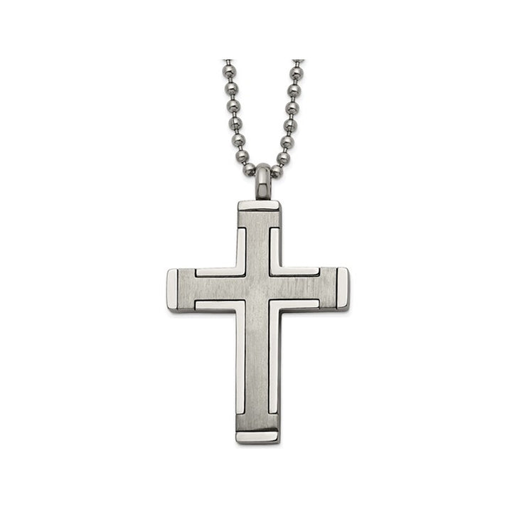 Mens Titanium Brushed Cross Pendant Necklace with Chain (22 Inches) Image 1