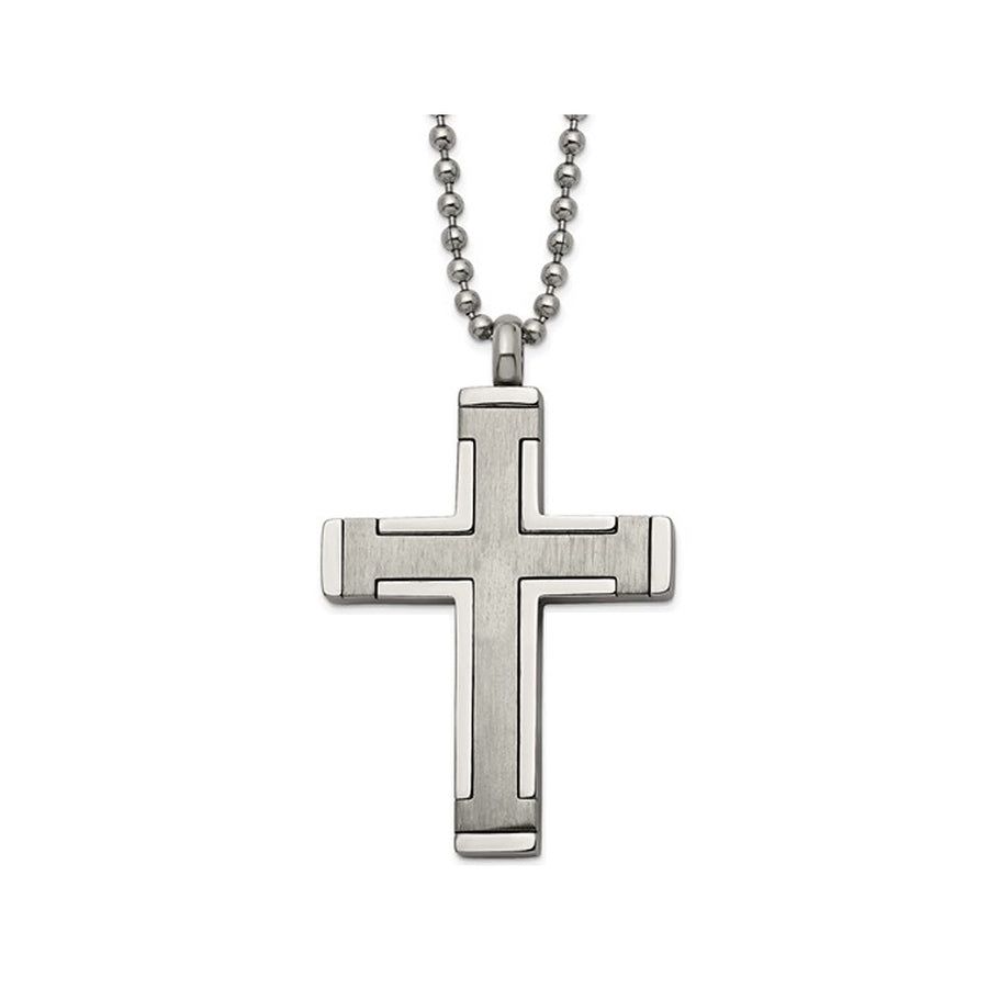 Mens Titanium Brushed Cross Pendant Necklace with Chain (22 Inches) Image 1