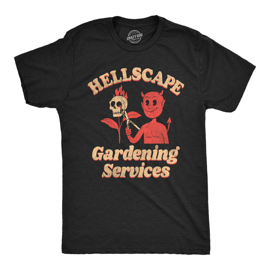 Mens Hellscape Gardening Services T Shirt Funny Devil Landscaping Joke Tee For Guys Image 1