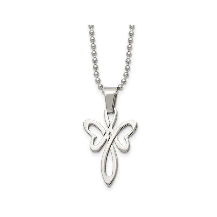 Mens Stainless Steel Polished Cross Pendant Necklace with Chain Image 1