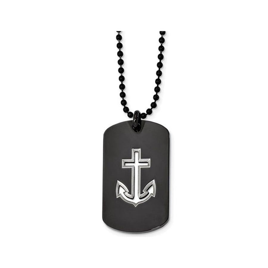 Mens Dog Tag Anchor Pendant Necklace in Stainless Steel with Chain Image 1