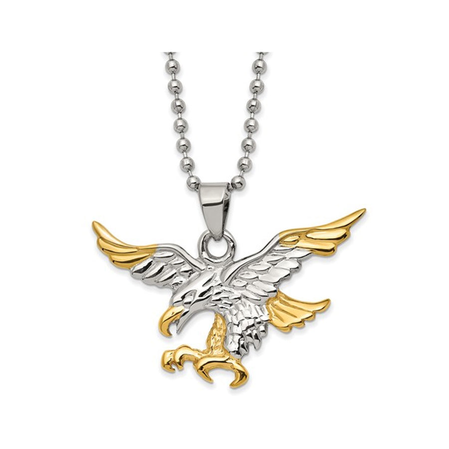 Mens Stainless Steel Polished Eagle Pendant Necklace with Chain Image 1