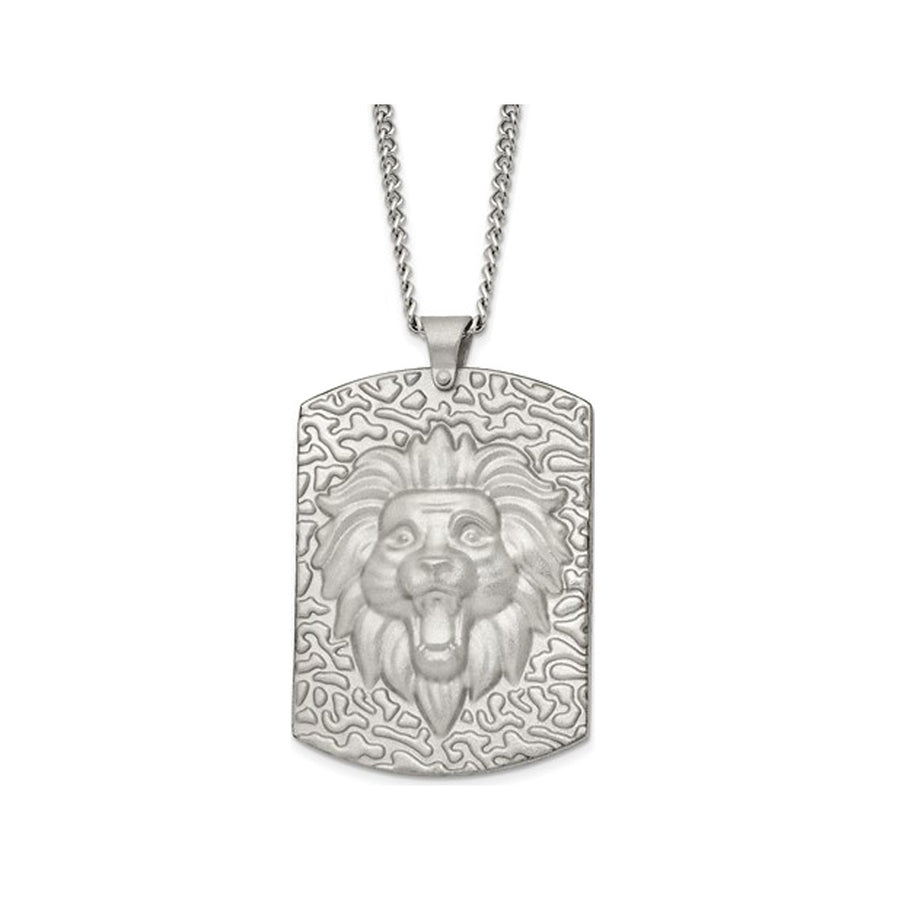 Mens Stainless Steel Lion Dogtag Pendant Necklace with Chain (24 Inches) Image 1