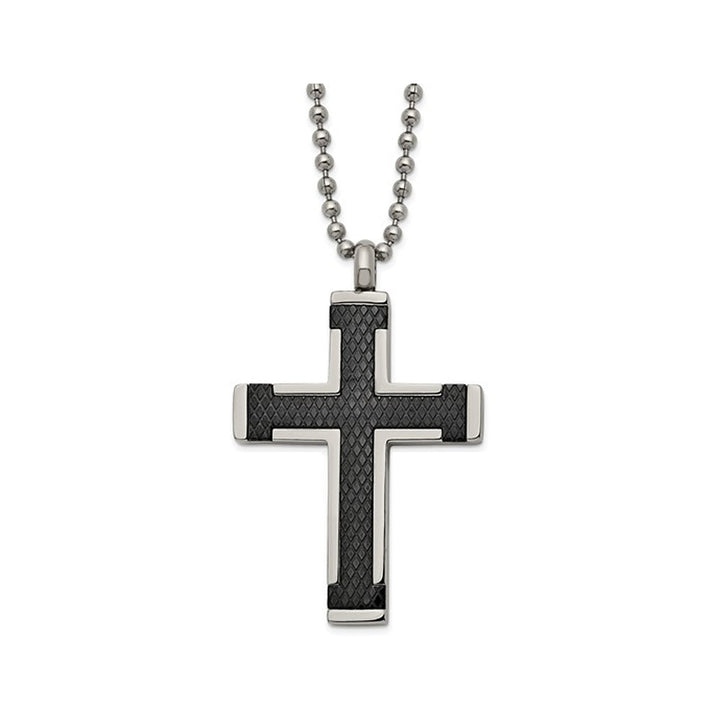 Mens Titanium Black Plated Cross Pendant Necklace with Chain (22 Inches) Image 1