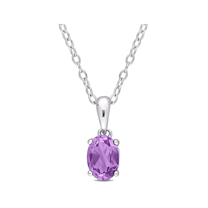 7/10 Carat (ctw) Amethyst Solitaire Oval Pendant Necklace in Sterling Silver with Chain Image 1