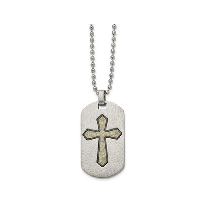 Mens Dog Tag Cross Pendant Necklace in Stainless Steel with Chain Image 1