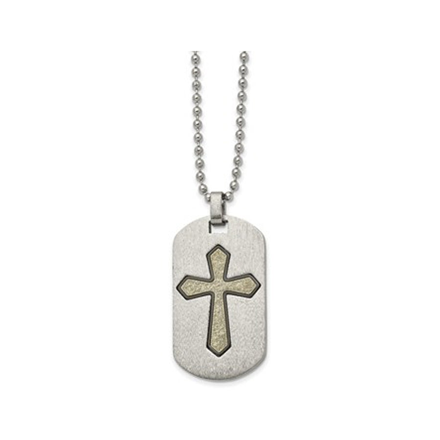 Mens Dog Tag Cross Pendant Necklace in Stainless Steel with Chain Image 1