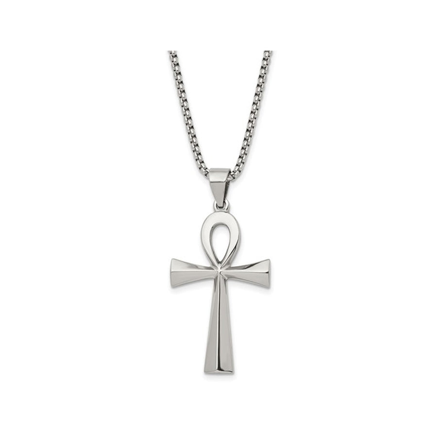 Stainless Steel Ankh Cross Pendant Necklace with Chain Image 1