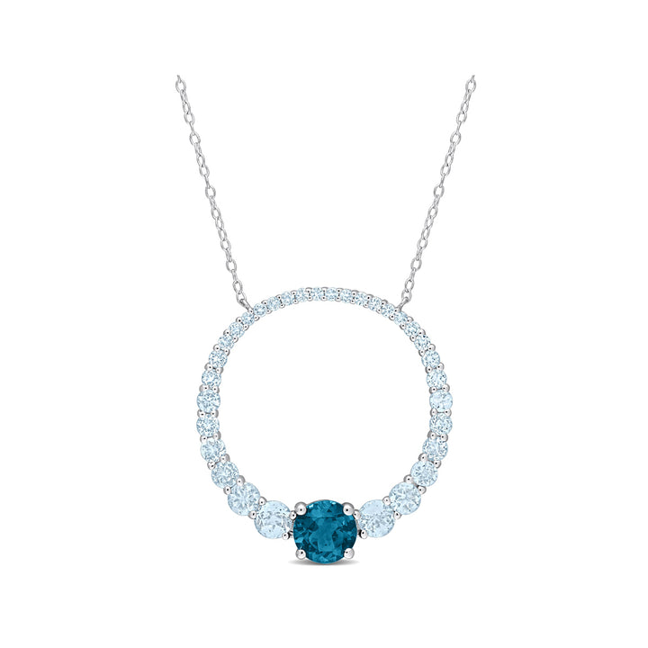 3.85 Carat (ctw) London Blue Topaz Circle of Life Pendant Necklace in Sterling Silver with Chain Image 1