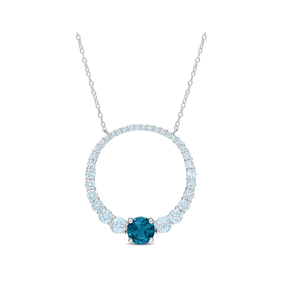 3.85 Carat (ctw) London Blue Topaz Circle of Life Pendant Necklace in Sterling Silver with Chain Image 1