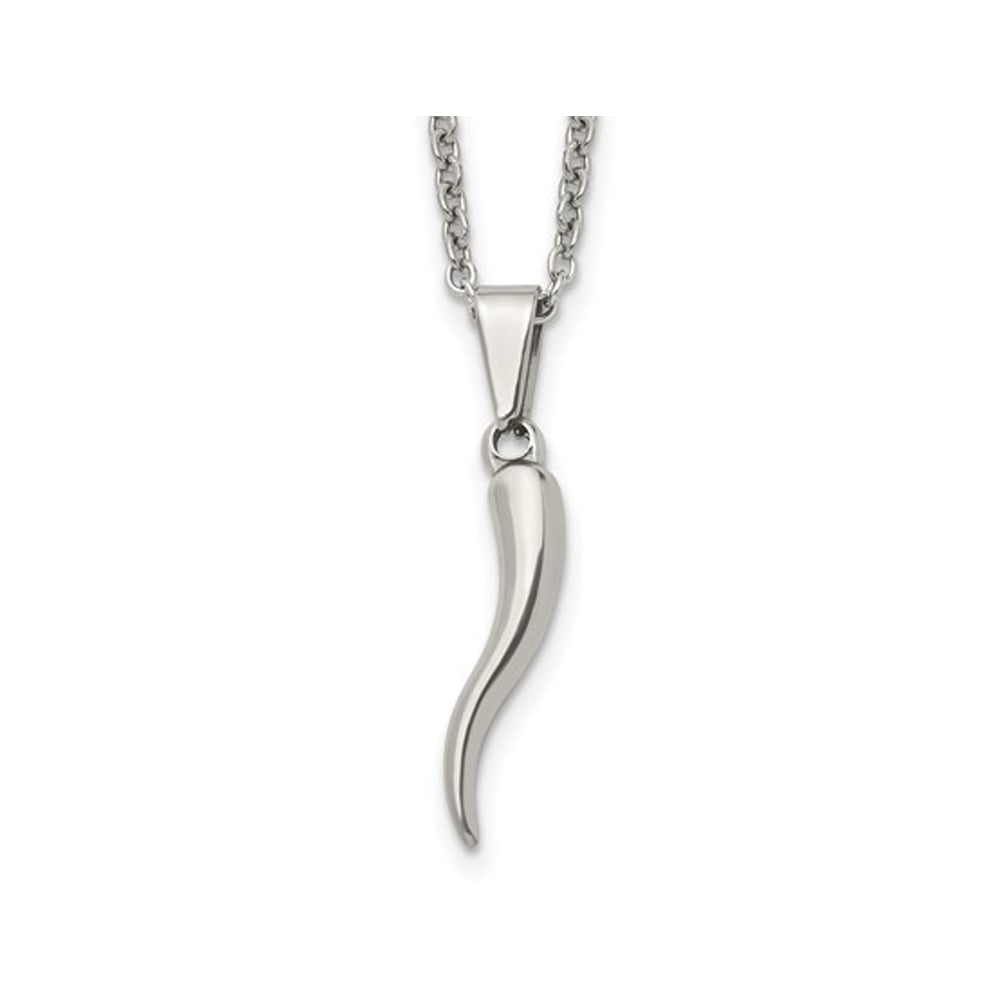 Italian Horn Pendant Necklace in Stainless Steel with Chain (22 Inches) Image 1