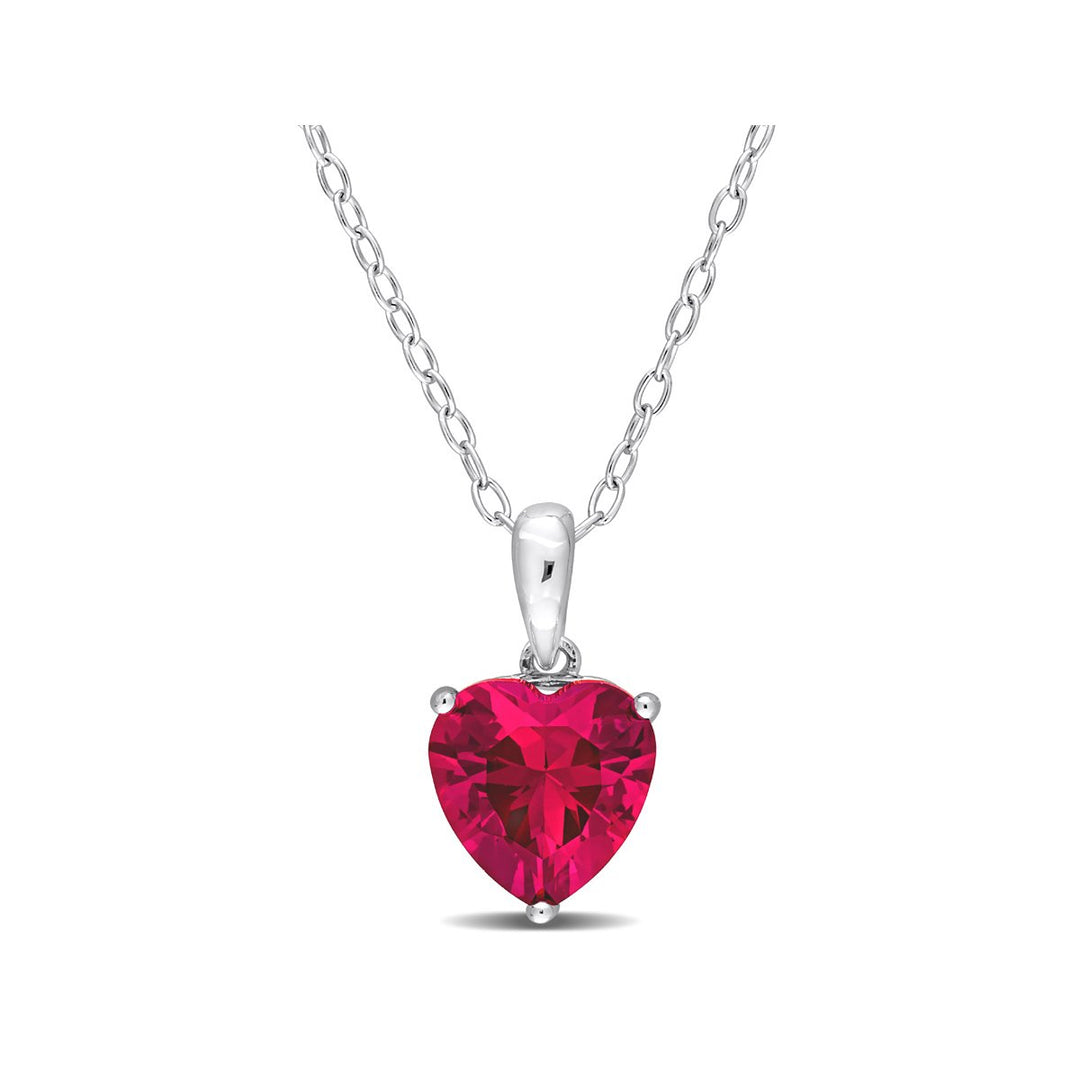 2.84 Carat (ctw) Lab-Created Ruby Heart Solitaire Pendant Necklace in Sterling Silver with Chain Image 1