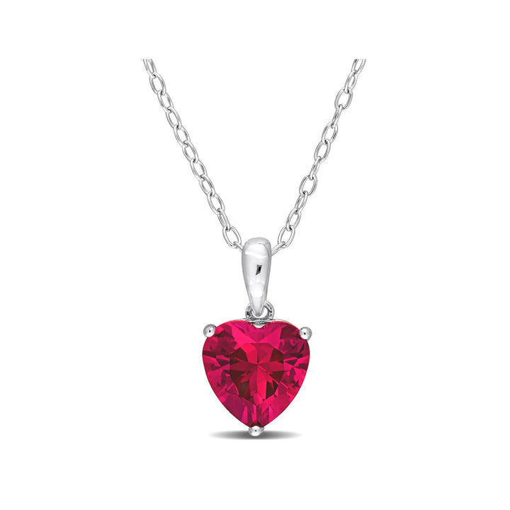 2.84 Carat (ctw) Lab-Created Ruby Heart Solitaire Pendant Necklace in Sterling Silver with Chain Image 1