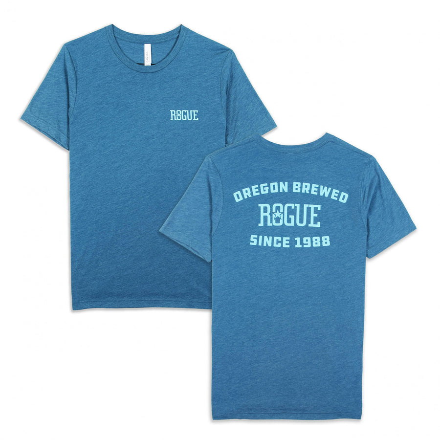 Rogue Ales Classic Tri Blend Steel Blue Front and Back Print T-Shirt Image 1