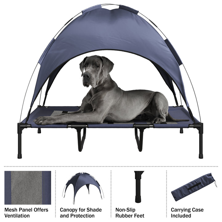 Elevated Dog Bed with Canopy - 48x36-Inch Portable Pet Bed with Non-Slip Feet - Indoor/Outdoor Dog Cot with Carrying Image 4