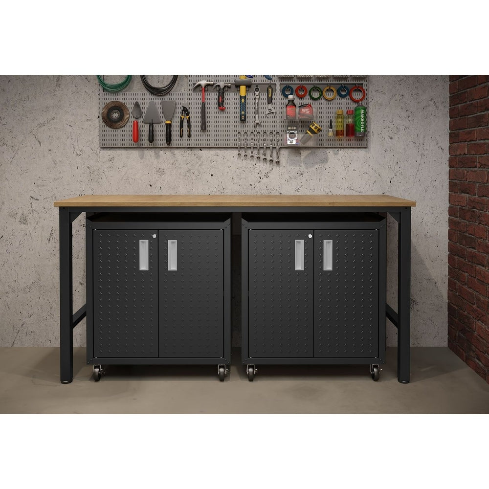 Fortress 3-Piece Mobile Steel Garage Cabinet Set with Worktable Space-Saving Image 2