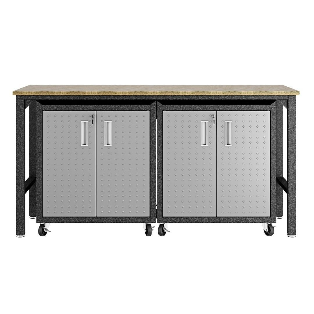 Fortress 3-Piece Mobile Steel Garage Cabinet Set with Worktable Space-Saving Image 4