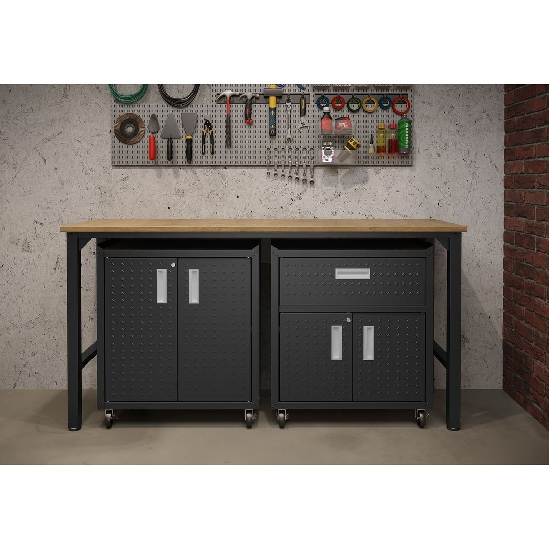 Fortress 3-Piece Steel Garage Cabinet Mobile Storage Worktable Space-Saving Image 2