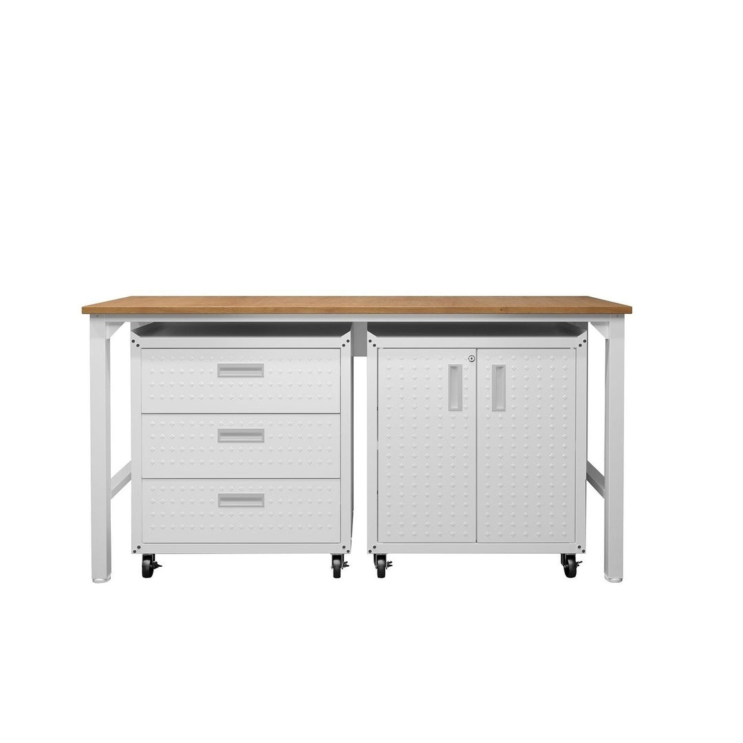 Fortress 3-Piece Mobile Steel Garage Cabinet Set with Worktable Space-Saving Image 4