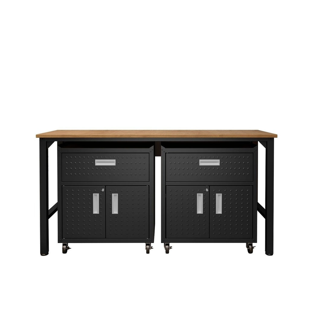 Fortress 3-Piece Mobile Steel Garage Cabinet Set with Worktable Storage Solutions Image 1