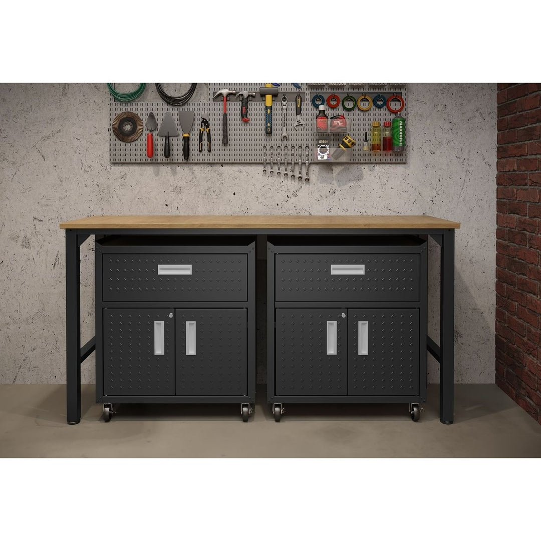 Fortress 3-Piece Mobile Steel Garage Cabinet Set with Worktable Storage Solutions Image 2