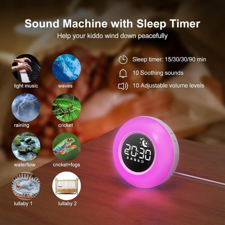 Color Changing Alarm Clock Night Light Sleep Sound Machine Image 3