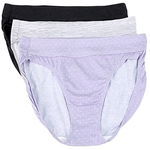Bali Women 3 Pack Ultra Soft Cotton Modal Bikini Panty - Small - Purple Dots-Heather Grey-Black Image 1