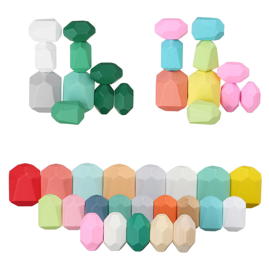 10/22 Pcs Wooden Colorful Building Blocks Stone Stacking Game Early Educational Toy for Kids Gift Image 1