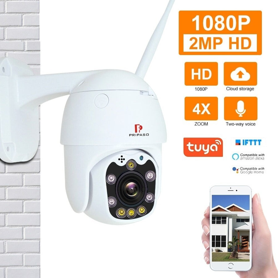 1080P Outdoor PTZ Wireless IP Camera TuyaSmart Mobile App with Two Way Audio CCTV Auto IR Night Vision Mini Dome Camera Image 1