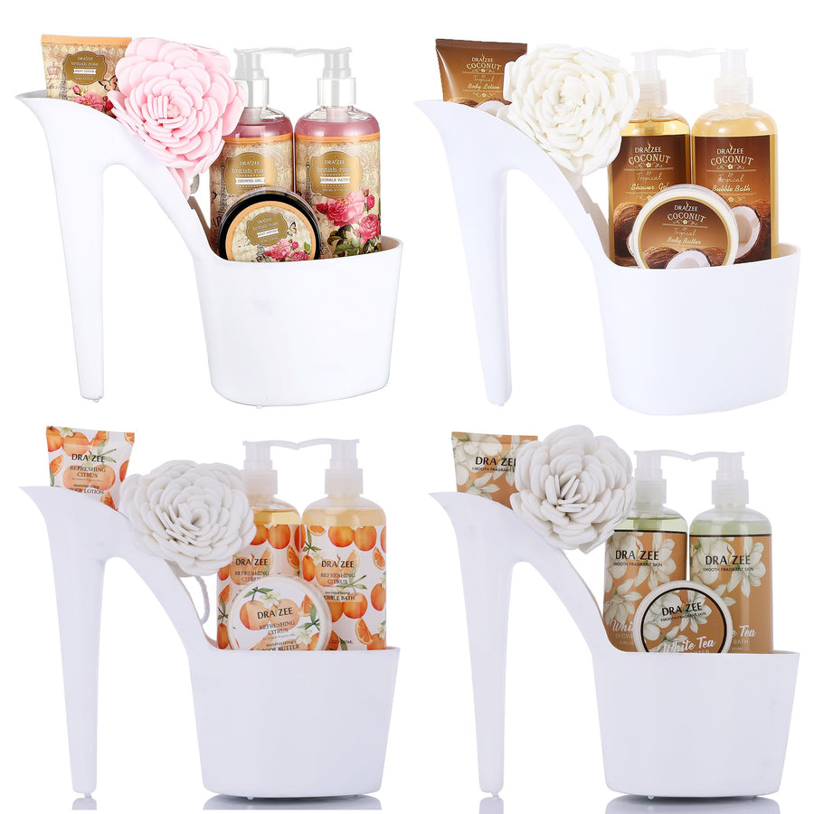 (Set of 4)Draizee 20 Pcs Scented - Rose, Coconut, Citrus, White Tea Bath Heel Shoe Spa Gift Baskets for Women  #1 Image 1