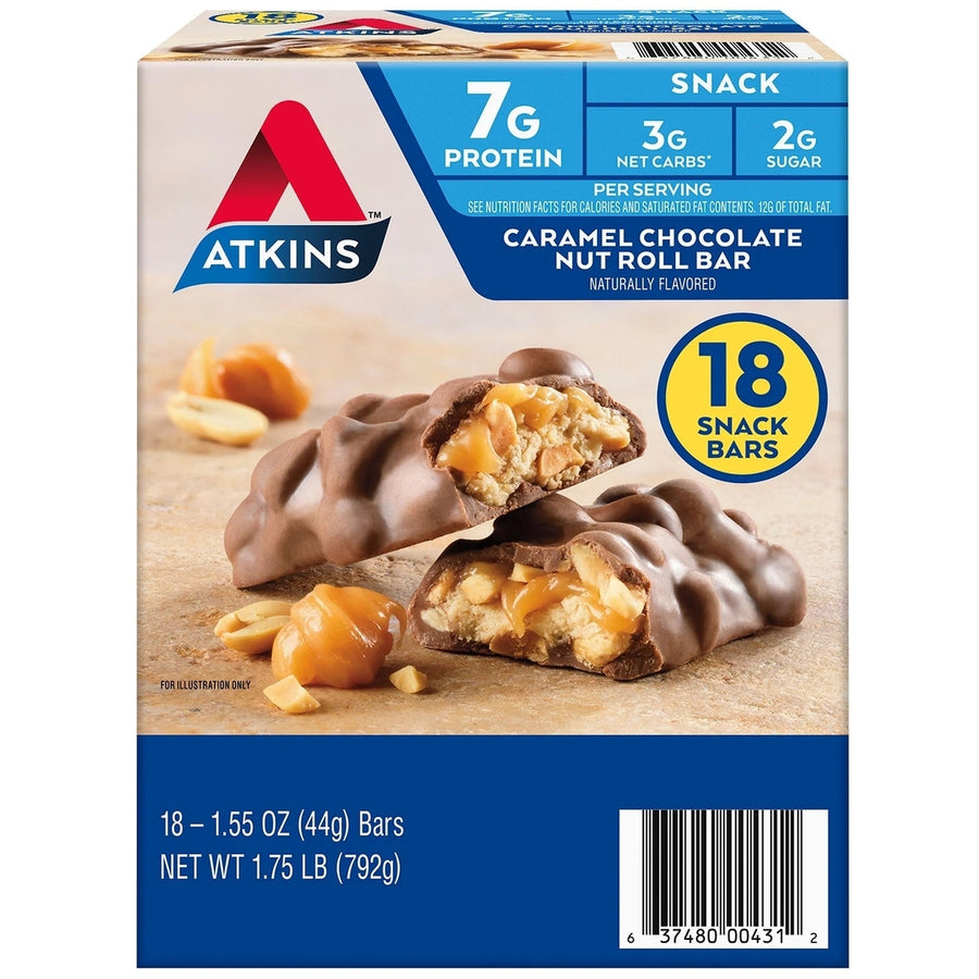 Atkins Caramel Chocolate Nut Roll Snack Bar1.55 Ounce (Pack of 18) Image 1