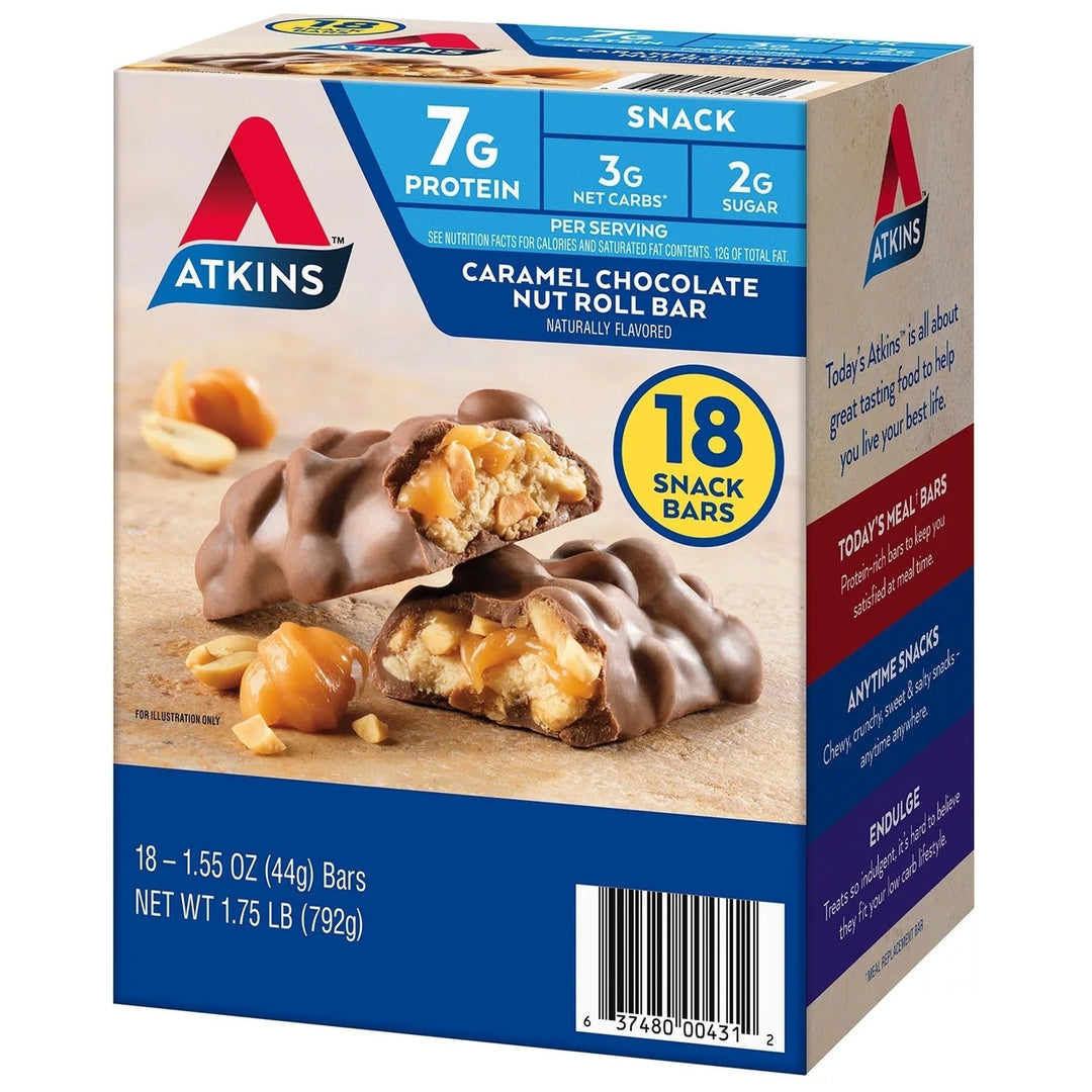 Atkins Caramel Chocolate Nut Roll Snack Bar 1.55 Ounce (Pack of 18) Image 2