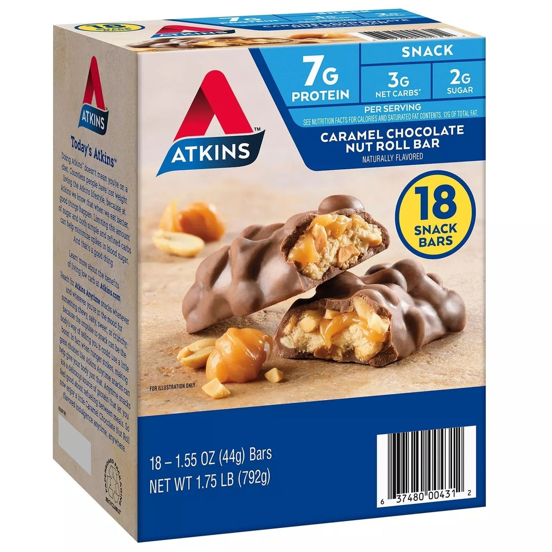 Atkins Caramel Chocolate Nut Roll Snack Bar 1.55 Ounce (Pack of 18) Image 3