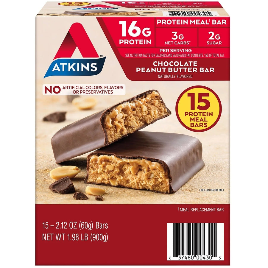 Atkins Chocolate Peanut Butter Meal BarsHigh Fiber16g of Protein (15 Count) Image 1