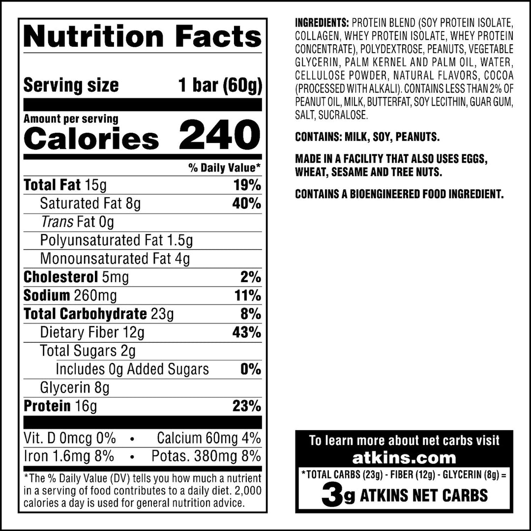 Atkins Chocolate Peanut Butter Meal BarsHigh Fiber16g of Protein (15 Count) Image 4