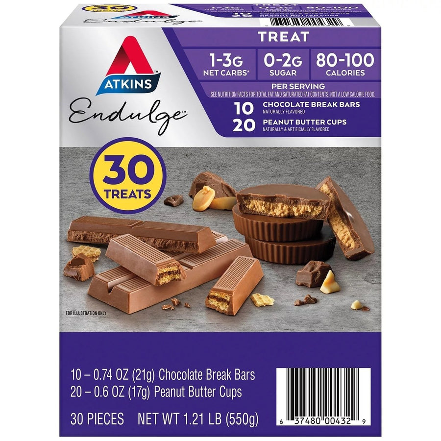 Atkins Endulge Peanut Butter Cup Chocolate Break Bar Variety Pack (30 Count) Image 1
