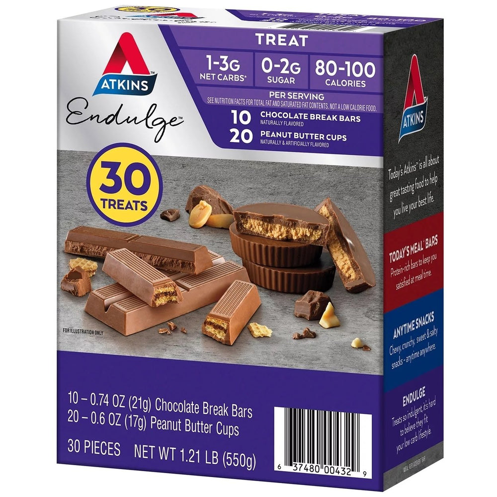 Atkins Endulge Peanut Butter Cup Chocolate Break Bar Variety Pack (30 Count) Image 2