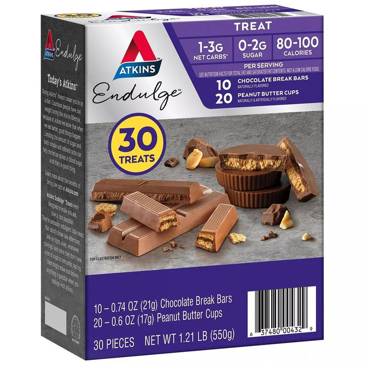 Atkins Endulge Peanut Butter Cup Chocolate Break Bar Variety Pack (30 Count) Image 3