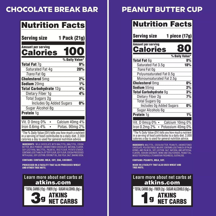 Atkins Endulge Peanut Butter Cup Chocolate Break Bar Variety Pack (30 Count) Image 4