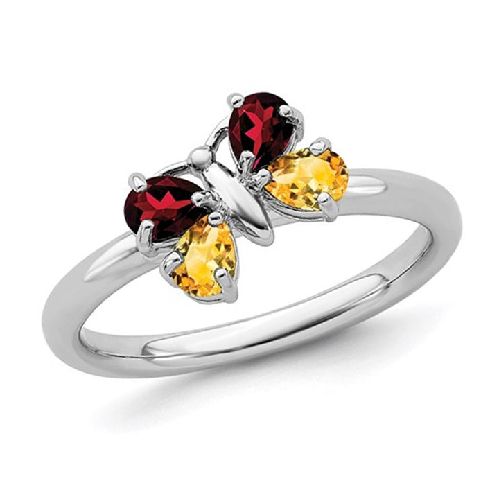 Sterling Silver Butterfly Garnet and Citrine Ring 3/4 Carat (ctw) Image 1